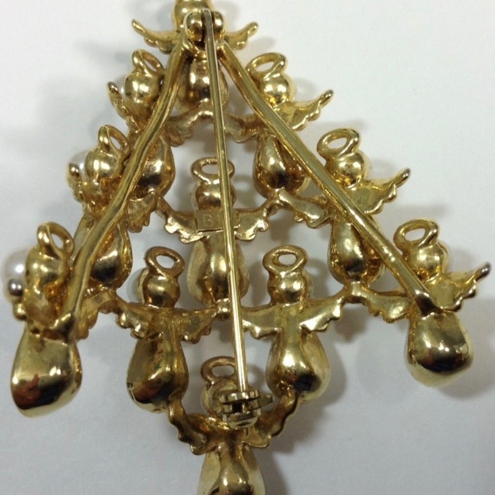 BW Rhinestone/Pearl Angel Christmas Tree Pin - Picture 4 of 4